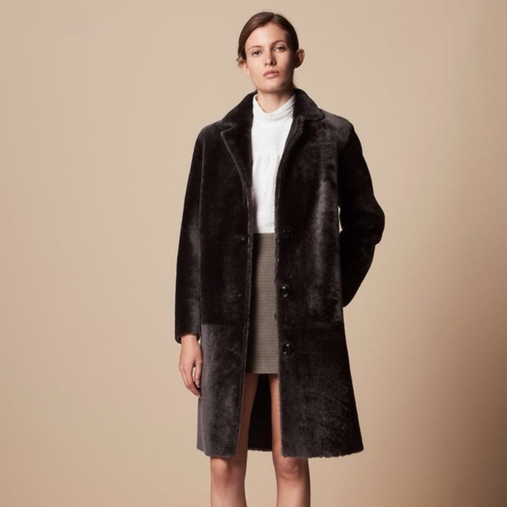 Sandro Gray Shearling Leather Coat